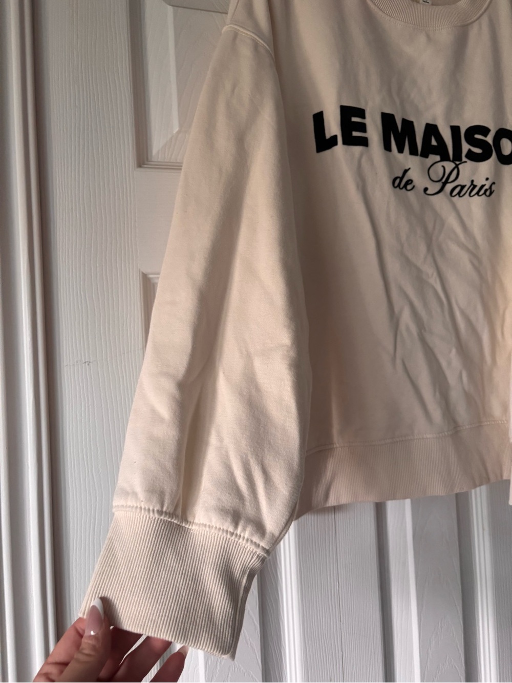 H&M Light Cream Ribbed-Neck Sweatshirt - Picture 3 of 6